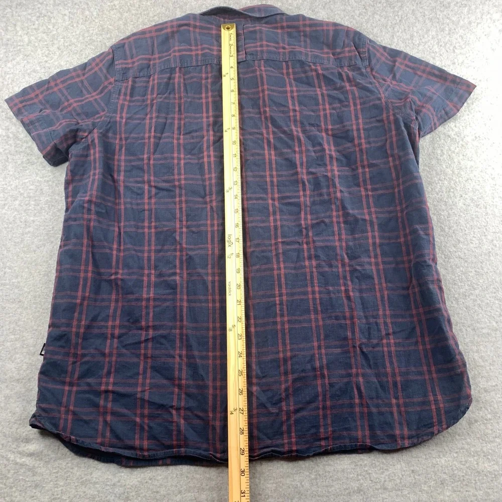 The North Face Button Up Shirt Mens XL Navy Blue Red Plaid Short Sleeve Hiking